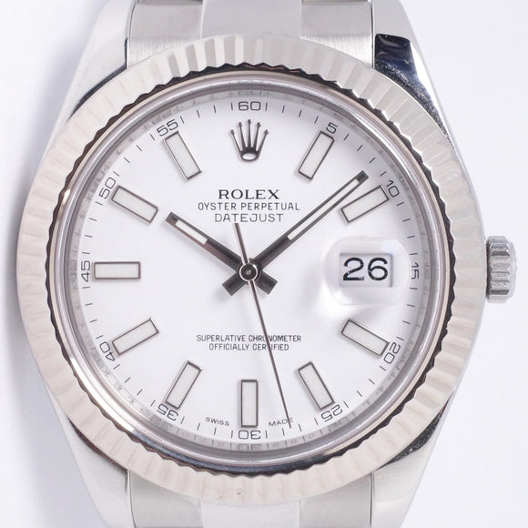 ROLEX 41mm DATEJUST II STAINLESS STEEL WHITE GOLD FLUTED BEZEL 116334 WATCH ONLY