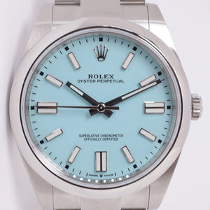 ROLEX OYSTER PERPETUAL 41 TURQUOISE "Tiffany Blue" DIAL BOX & PAPERS 124300