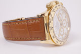 ROLEX YELLOW GOLD DAYTONA ZENITH  WHITE DIAL ON LEATHER STRAP