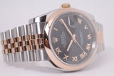 ROLEX 36mm TWO TONE ROSE GOLD & STAINLESS, SMOOTH BEZEL 116201 BLACK ROMAN DIAL JUBILEE BRACELET