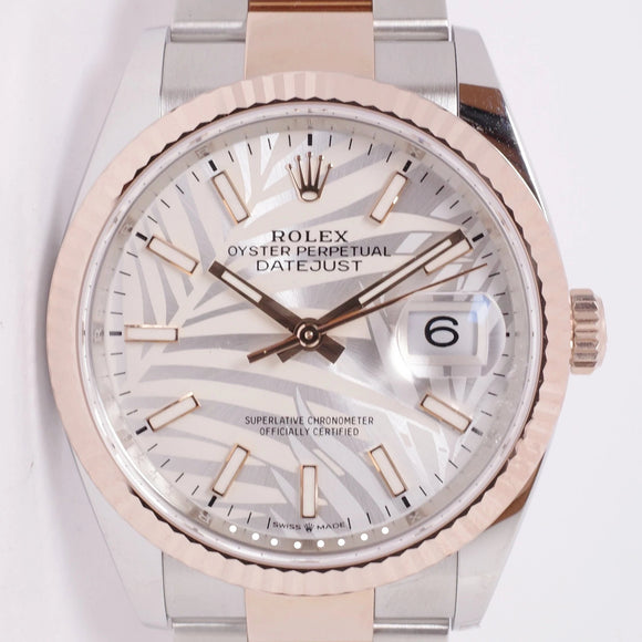 ROLEX NEW DATEJUST TWO TONE ROSE GOLD & STAINLESS STEEL FLUTED BEZEL 126231 PALM DIAL BOX & PAPERS $12,500