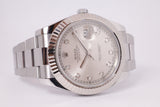 ROLEX 41mm DATEJUST II FLUTED BEZEL 116334 SILVER DIAMOND DIAL BOX & PAPERS