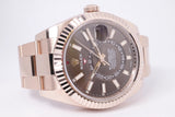 ROLEX NEW EVEROSE GOLD SKY DWELLER CHOCOLATE BROWN DIAL 326935 BOX PAPERS
