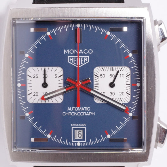 TAG HEUER 39mm MONACO BLUE AUTOMATIC MINT BOX & PAPERS CAW211P.FC6356