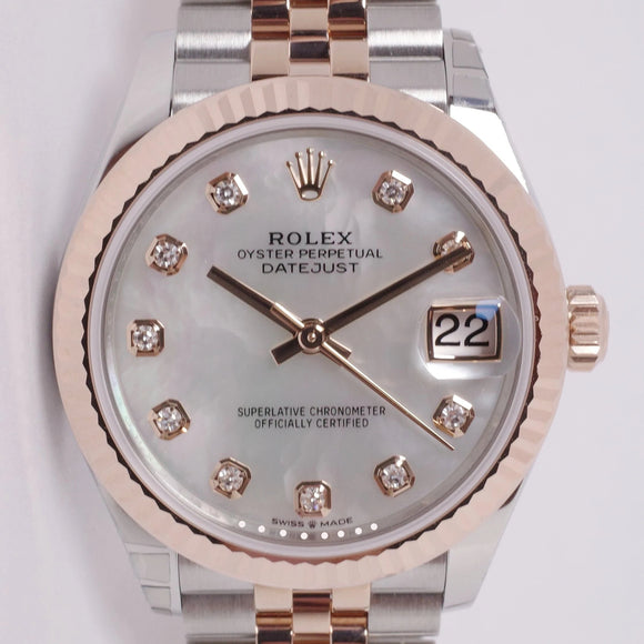 ROLEX 2022 NEW 31mm TWO TONE ROSE DATEJUST MOTHER OF PEARL DIAMOND DIAL JUBILEE BRACELET 278271