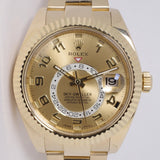 ROLEX YELLOW GOLD SKY-DWELLER CHAMPAGNE ARABIC NUMERAL DIAL BOX & PAPERS 326938
