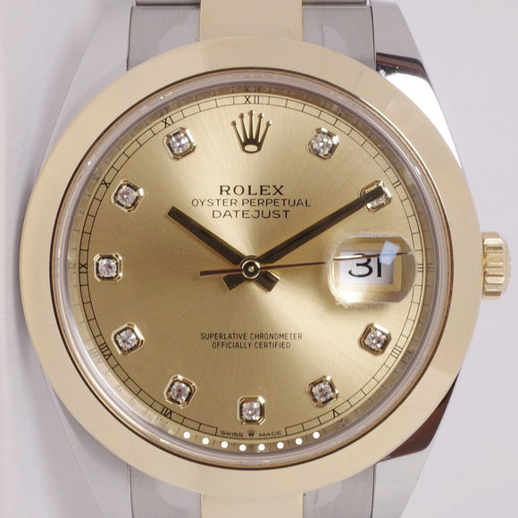 ROLEX 2022 DATEJUST 41 TWO TONE  SMOOTH BEZEL OYSTER BRACELET CHAMPAGNE DIAMOND DIAL 126303
