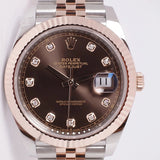 ROLEX BRAND NEW DATEJUST 41 TWO TONE ROSE GOLD & STAINLESS CHOCOLATE DIAMOND DIAL JUBILEE BRACELET