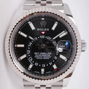 ROLEX SKY-DWELLER STAINLESS STEEL BLACK DIAL JUBILEE BRACELET BOX & PAPERS 326934