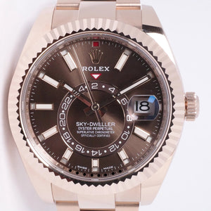 ROLEX NEW EVEROSE GOLD SKY DWELLER CHOCOLATE BROWN DIAL 326935 BOX PAPERS