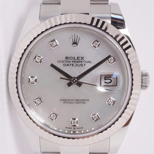 ROLEX NEW DATEJUST 41 MOTHER OF PEARL DIAMOND DIAL, FLUTED BEZEL, BOX & PAPERS 126334
