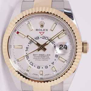 ROLEX NEW 2022 TWO TONE SKY DWELLER WHITE DIAL 26933 COMPLETE SET BOX & PAPERS