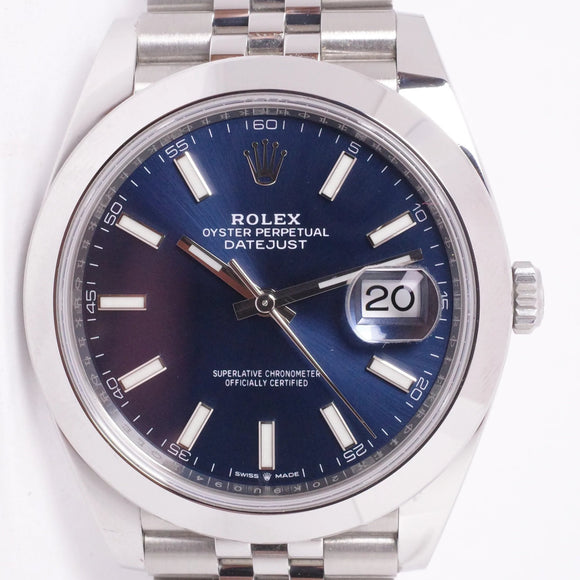 ROLEX DATEJUST 41 BLUE, SMOOTH BEZEL ON JUBILEE, MINT BOX & PAPERS 126300