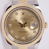 ROLEX 2012 TWO TONE DATEJUST II FLUTED BEZEL CHAMPAGNE DIAMOND DIAL BOX & PAPERS 116333