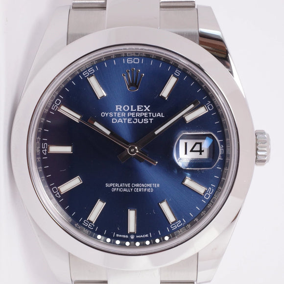 ROLEX DATEJUST 41 BLUE DIAL STAINLESS STEEL BOX & PAPERS 126300
