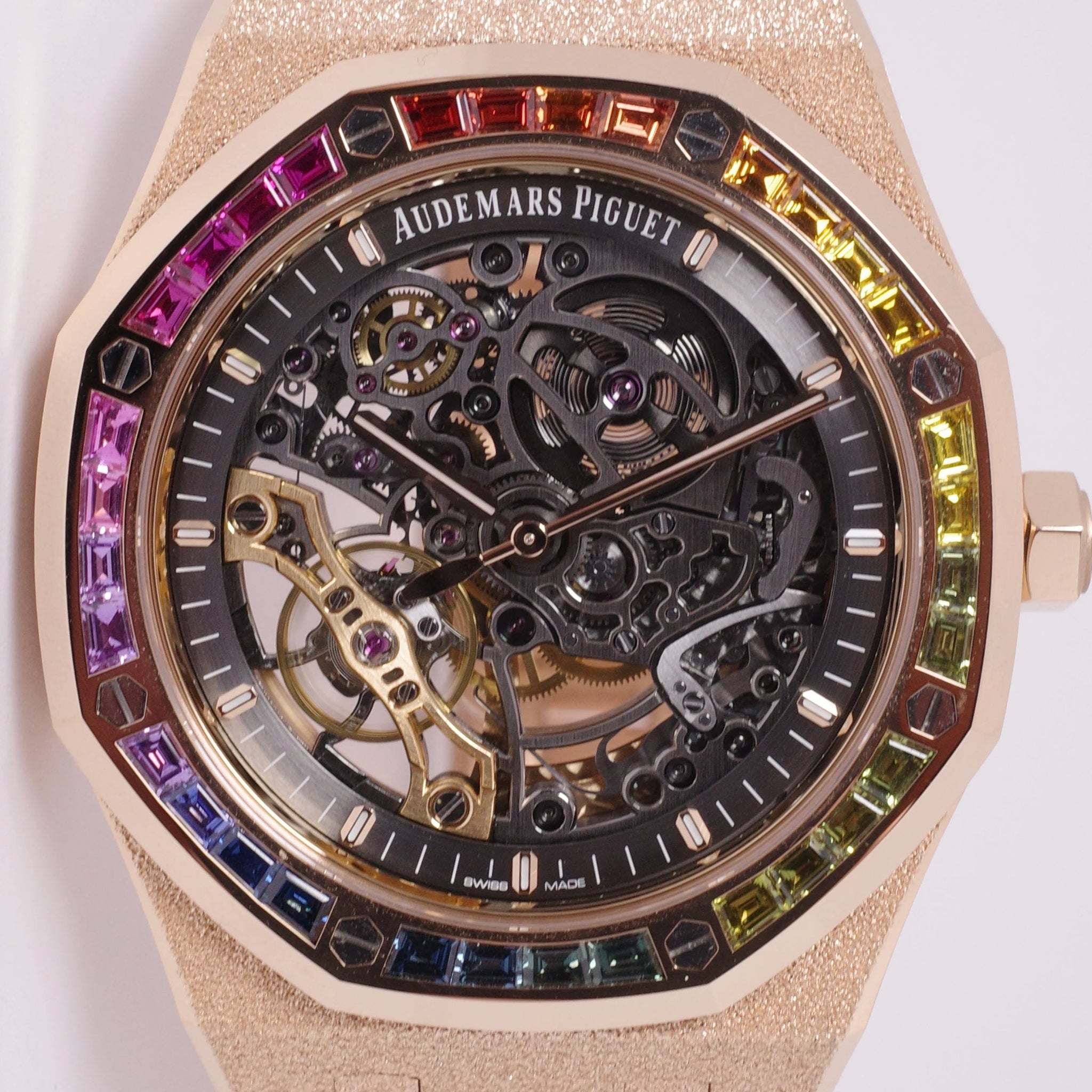 Ap Rainbow Collection AUDEMARS PIGUET NEW 2022 FROSTED ROSE GOLD DOUBLE BALANCE SKELETON RAI ...