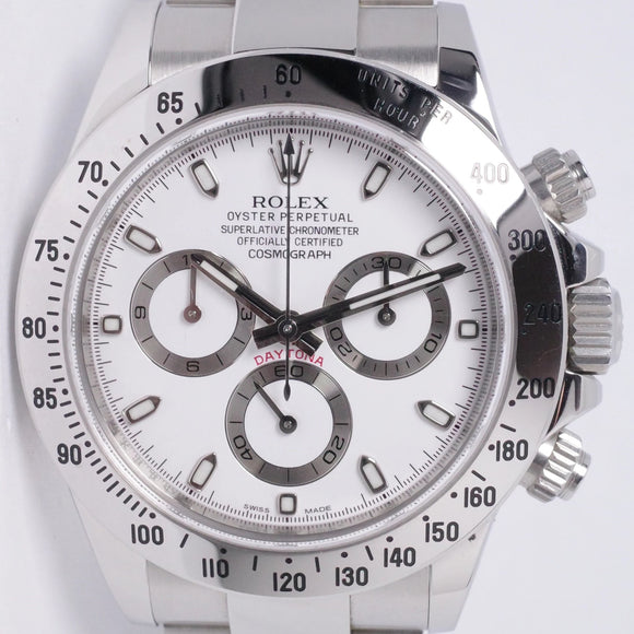 ROLEX STAINLESS STEEL DAYTONA COSMOGRAPH RARE WHITE APH DIAL MINT COMPLETE SET 116520 BOX PAPERS