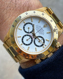 ROLEX YELLOW GOLD ZENITH DAYTONA WHITE INVERTED 6 DIAL, UNPOLISHED, 16528 COMPLETE SET