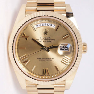 ROLEX NEW 2022 YELLOW GOLD DAY-DATE 40 228238 CHAMPAGNE ROMAN DIAL