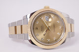 ROLEX 2012 TWO TONE DATEJUST II FLUTED BEZEL CHAMPAGNE DIAMOND DIAL BOX & PAPERS 116333