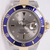 ROLEX TWO TONE SUBMARINER 16613 SLATE DIAMOND & SAPPHIRE SERTI DIAL