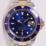 ROLEX TWO TONE SUBMARINER BLUE MINT SHARP BOX & PAPERS 16613