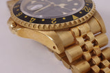 ROLEX NEW OLD STOCK YELLOW GOLD GMT BLACK DIAL JUBILEE BRACELET BOX & PAPERS 16718