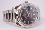 ROLEX WHITE GOLD 41MM DAY DATE II BLACK DIAMOND DIAL BOX & PAPERS 218239