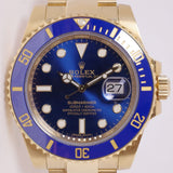 ROLEX YELLOW GOLD SUBMARINER CERAMIC BLUE MINT BOX & PAPERS 116618