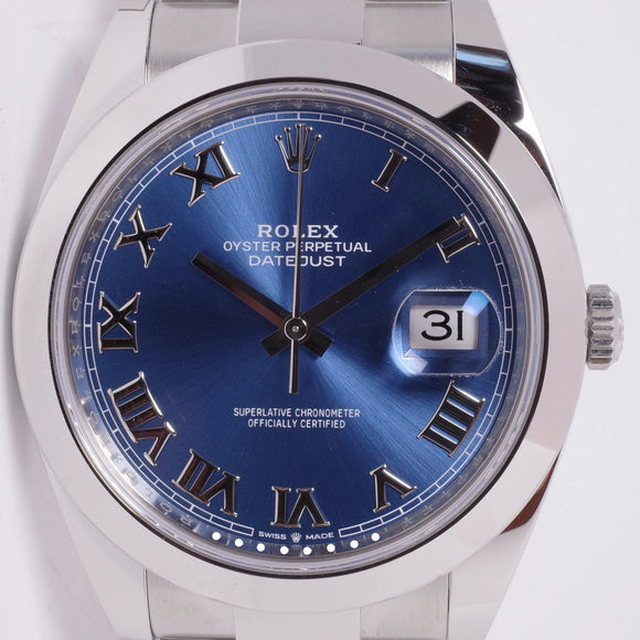 ROLEX 2021 UNWORN DATEJUST 41 BLUE ROMAN DIAL STAINLESS STEEL BOX & PAPERS 126300