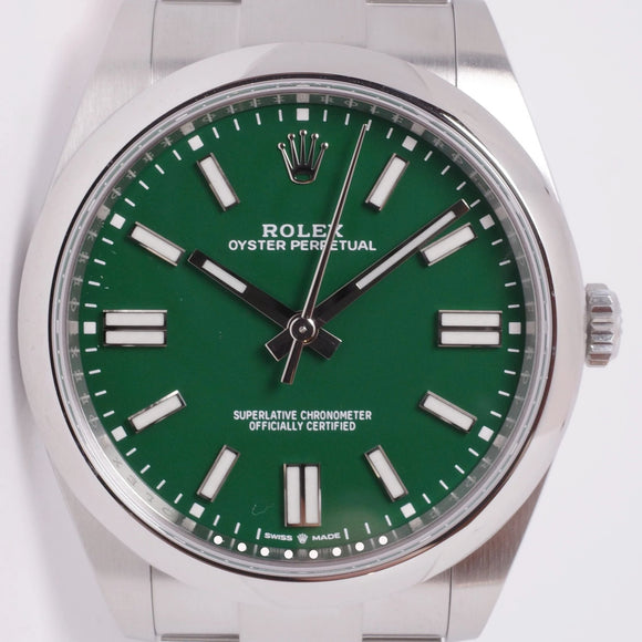 ROLEX NEW 2023 41mm OYSTER PERPETUAL GREEN DIAL BOX & PAPERS 124300