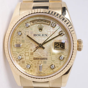 ROLEX YELLOW GOLD DAY-DATE PRESIDENT RARE YELLOW / CHAMPAGNE  MOTHER OF PEARL JUBILEE DIAMOND DIAL 118238 BOX & PAPERS $38,500