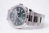 ROLEX NEW DATEJUST 36 MINT GREEN DIAL WHITE GOLD FLUTED BEZEL OYSTER BRACELET 126234 BOX & PAPERS