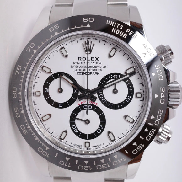 ROLEX DAYTONA STAINLESS CERAMIC BEZEL WHITE DIAL 116500LN BOX & PAPERS