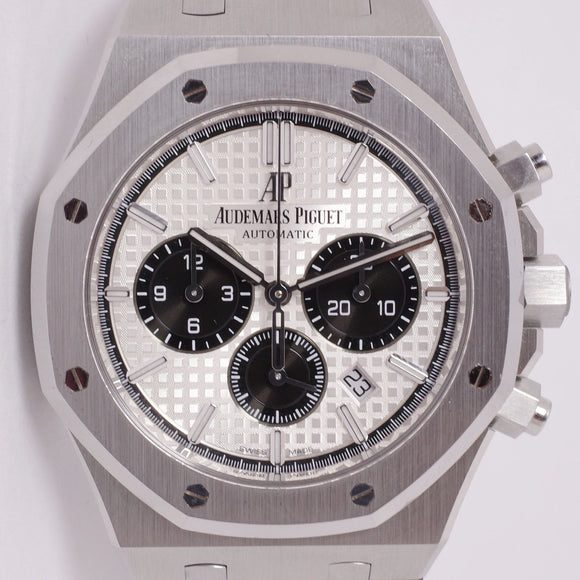 AUDEMARS PIGUET 41MM ROYAL OAK CHRONOGRAPH STAINLESS STEEL WHITE DIAL 26331ST BOX AND PAPERS
