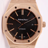 AUDEMARS PIGUET 41mm ROSE GOLD ROYAL OAK BLACK DIAL MINT BOX & PAPERS 15400OR