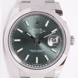 ROLEX NEW 2022 DATEJUST 41 MINT GREEN DIAL SMOOTH BEZEL BOX & PAPERS 126300