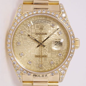 ROLEX DAY-DATE YELLOW GOLD PRESIDENT CROWN COLLECTION JUBILEE DIAMOND DIAL FACTORY DIAMOND BEZEL & LUGS 18138