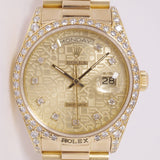 ROLEX DAY-DATE YELLOW GOLD PRESIDENT CROWN COLLECTION JUBILEE DIAMOND DIAL FACTORY DIAMOND BEZEL & LUGS 18138