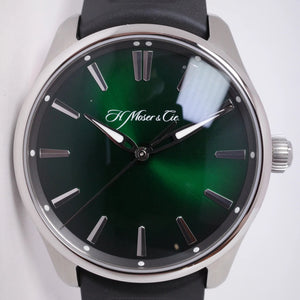 H MOSER & CIE PIONEER CENTER SECONDS GREEN DIAL BOX & PAPERS $11,000