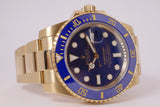 ROLEX YELLOW GOLD SUBMARINER CERAMIC BLUE MINT BOX & PAPERS 116618