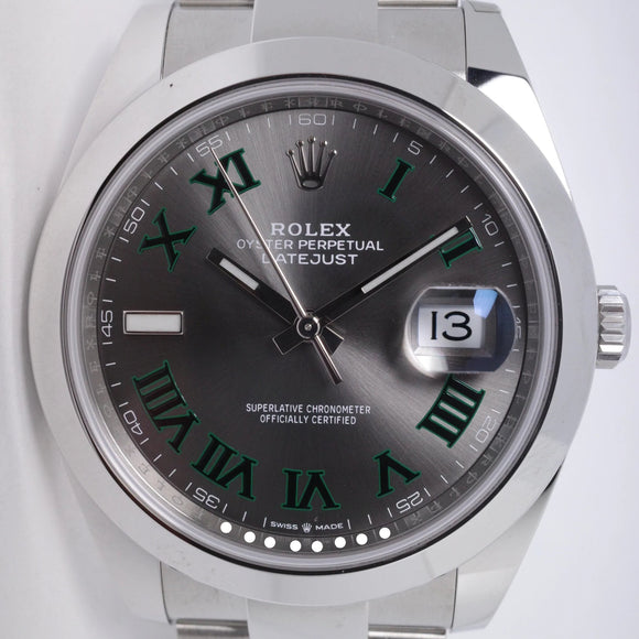 ROLEX 2022 NEW DATEJUST 41 STAINLESS STEEL SMOOTH BEZEL WIMBLEDON DIAL 126300 BOX & PAPERS