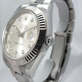ROLEX DATEJUST II STAINLESS STEEL FLUTED WHITE GOLD BEZEL SILVER DIAMOND DIAL 116334