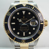 ROLEX TWO TONE BLACK SUBMARINER MINT BOX & PAPERS 16613