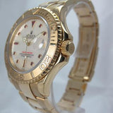 ROLEX 16628 18K YELLOW YACHTMASTER MOTHER OF PEARL & RUBY DIAL