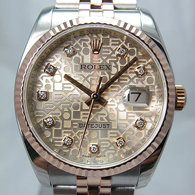 ROLEX DATEJUST TWO TONE ROSE GOLD & STAINLESS STEEL BLACK DIAMOND DIAL MINT BOX & PAPERS 116231